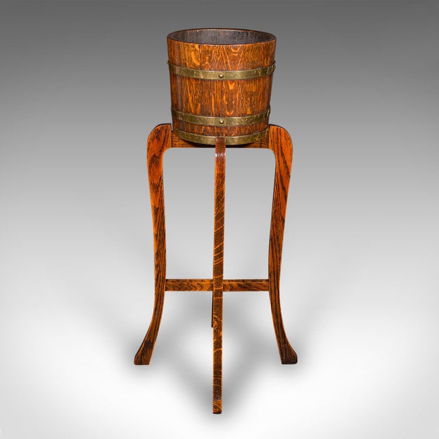 Traditional 1910's Antique Coopered Barrel Jardiniere Stand For Sale - Image 3 of 10