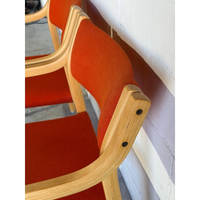 Red Fabric Bentwood Armchairs Pair Scandinavian Mid-Century Modern 1970s For Sale In Los Angeles - Image 6 of 12
