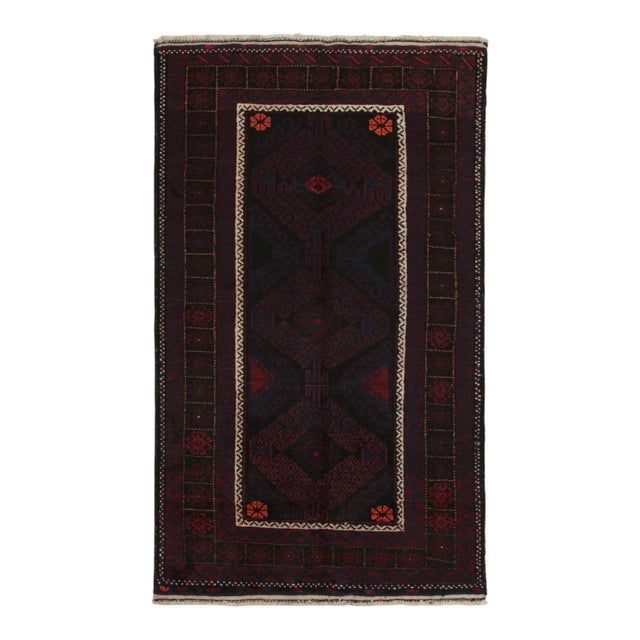 Red 1950s Vintage BaRug & Kilim’s Baluch Runner Rug With Black, Burgundy and Blue Geometric Patterns For Sale - Image 8 of 8
