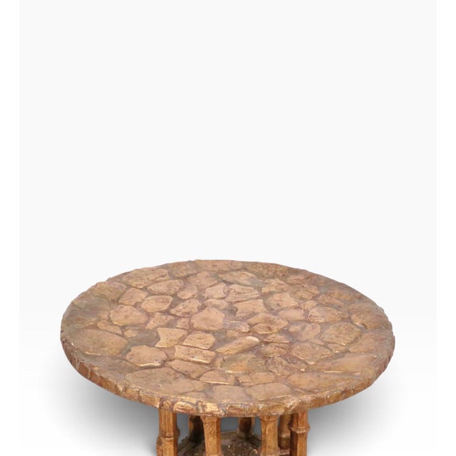 Brutalist Brutalist Faux Gold Gilt Side Table With Textured Surface C. 1970's For Sale - Image 3 of 11