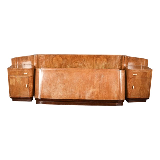 Art Deco Headboard and Bedside Tables, Set of 2 For Sale