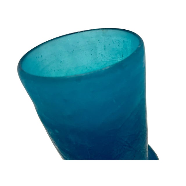 Turquoise Vintage Turquoise Crackle Glass Vase For Sale - Image 8 of 10