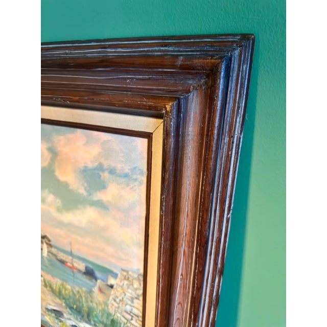 Blue 1960s Arthur R. Safford Original Oil Painting of New England Coastal Harbor, Gloucester, Massachusetts For Sale - Image 8 of 18