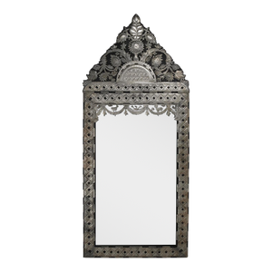 Vintage Spanish Colonial Style Wall Mirror With Applied Floral Metalwork