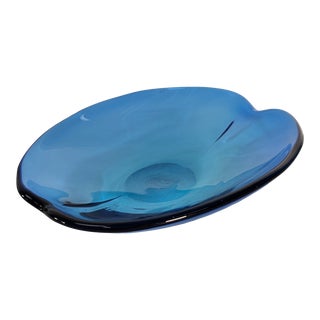 Hand Blown Cobalt Blue Glass Oval Bowl 11" For Sale