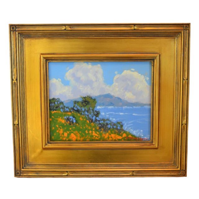 2020s Marc M. Graison, California Coastal Landscape "Coastal Beauty" Painting Including the Antiqued Gold Wood Frame For Sale - Image 5 of 5