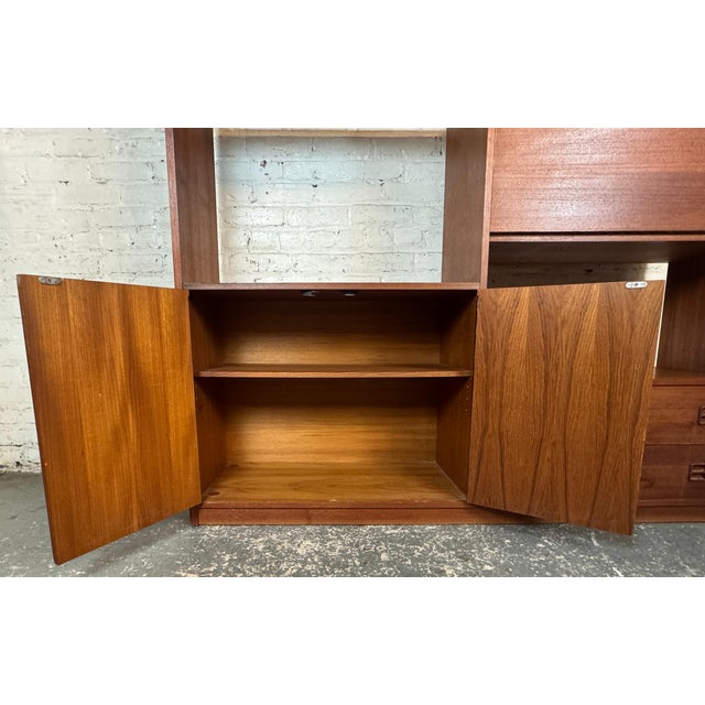 Wood Mid 20th Century Danish Teak Wall Unit / Media Console For Sale - Image 7 of 13