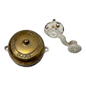 Rare Antique Patented 1867 Brass Crank Hand Wind Front Door Bell 19th Century