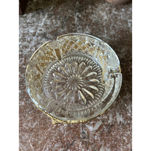 1960s Ashtray Pressed Glass With Gold Ormolu Holder/Base Footed French-Style For Sale - Image 4 of 4
