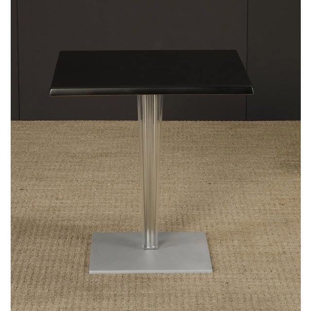 Postmodern Vintage Kartell Side Table, 1990s Italian Postmodern Table, Lucite Pedestal Table, Black Square Accent Table For Sale - Image 3 of 11
