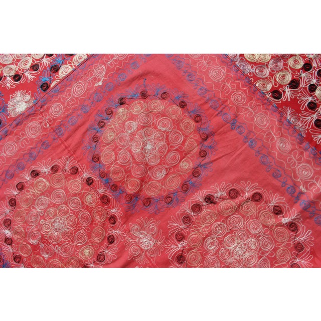 Unusually Large Silk Embroidery Suzani With Soft Red & Beautiful Vivid Colors For Sale - Image 13 of 13