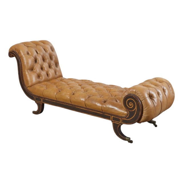 Antique Regency Period Tufted Leather Chaise Lounge c.1810 For Sale