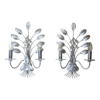 Italian Florentine Silver Leaf Wall Lights, 1970s, Set of 2 For Sale