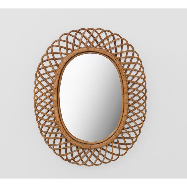 Large Mid-Century Italian Rattan and Bamboo Wall Mirror attributed to Franco Albini, 1960s For Sale - Image 10 of 10
