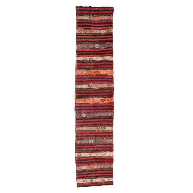 Textile Mid 20th Century Striped Vintage Turkish Kilim Runner For Sale - Image 7 of 7