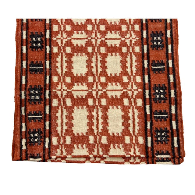Handmade New Zealand Wool Dhurrie Runner, Terracotta, Cream and Brown Geometric Dhurrie Runner - 2.5'x21.5' For Sale - Image 13 of 14