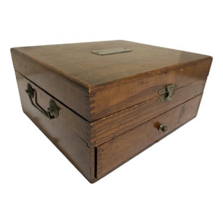 Antique Wood Storage Box With Drawer - Dovetail Joints - Brass Hardware C. 1900 For Sale