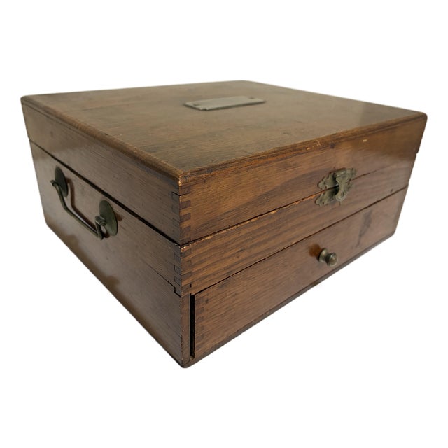 Antique Wood Storage Box With Drawer - Dovetail Joints - Brass Hardware C. 1900 For Sale
