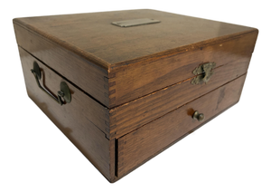Antique Wood Storage Box With Drawer - Dovetail Joints - Brass Hardware C. 1900