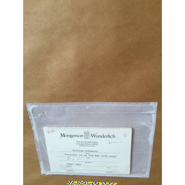 William S. Schwartz, Portrait of an Old Man with Cane, Important Chicago Modernist WPA Artist, c. 1940 For Sale In Miami - Image 6 of 6