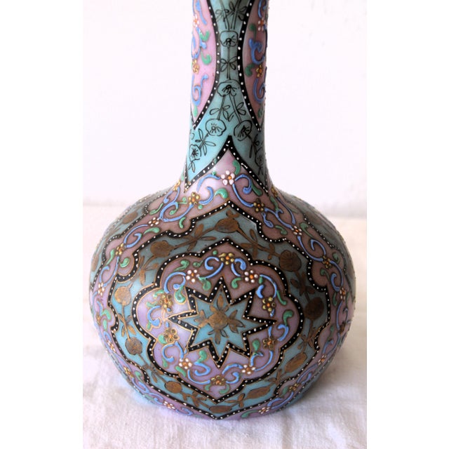 Antique Enameled Art Glass Vase with Brass Lid by Thomas Webb For Sale - Image 5 of 10