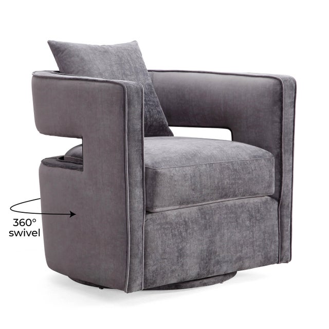 Kennedy Grey Velvet Swivel Chair For Sale In Los Angeles - Image 6 of 10