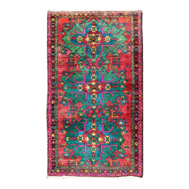 Vintage Large Caucasian Kazak Rug With Green Medallions on Red Field 5'8 X 10'7 For Sale