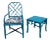 High-Gloss Peacock Blue Faux Bamboo Chair — Coordinated With Matching Side Table For Sale - Image 4 of 4