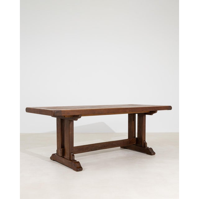 French Country Oak Trestle Dining Table in Original Patina, Antique, France, Circa 1970 For Sale - Image 3 of 11