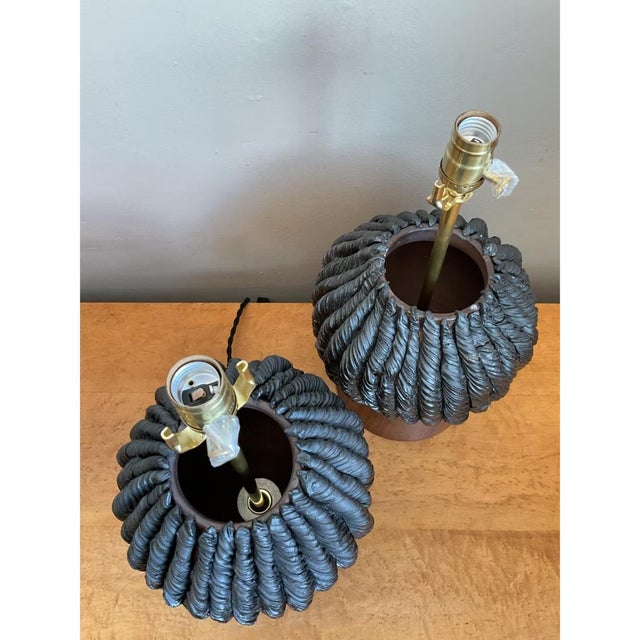 Vintage Custom Kass O’Brien Slab Built Ceramic Lamps - A Pair For Sale - Image 4 of 13