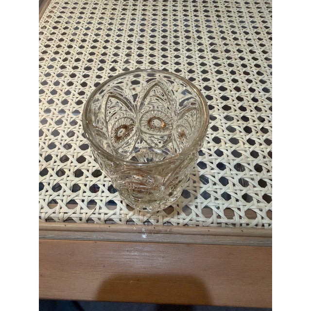 Art Nouveau 1990s Pressed Glass Lowballs With a Sunflower and Bulls-Eye Pattern - Set of Six For Sale - Image 3 of 5
