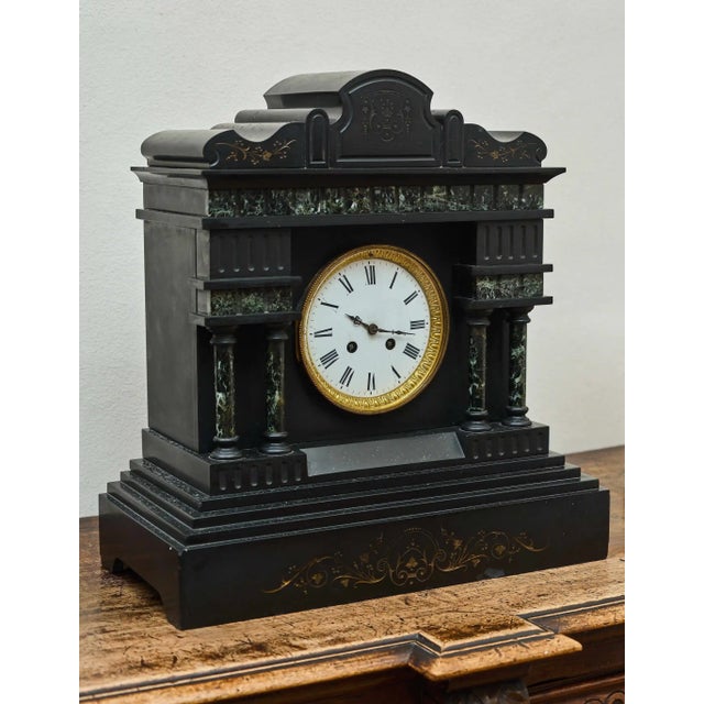 Antique Art Deco Mantel Clock in Marble, 1920s, Set of 3 For Sale - Image 3 of 12