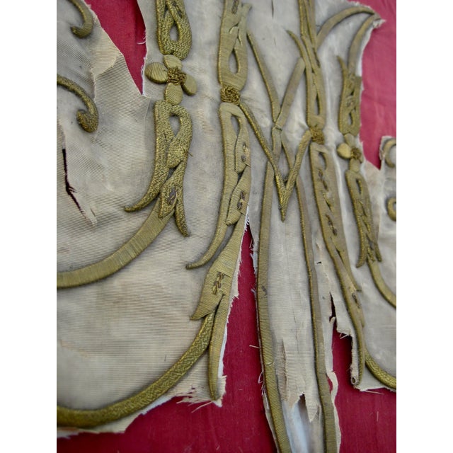 Textile Large Gold Embroidery Monogram Banner Fragment 1800 Hundreds For Sale - Image 7 of 12