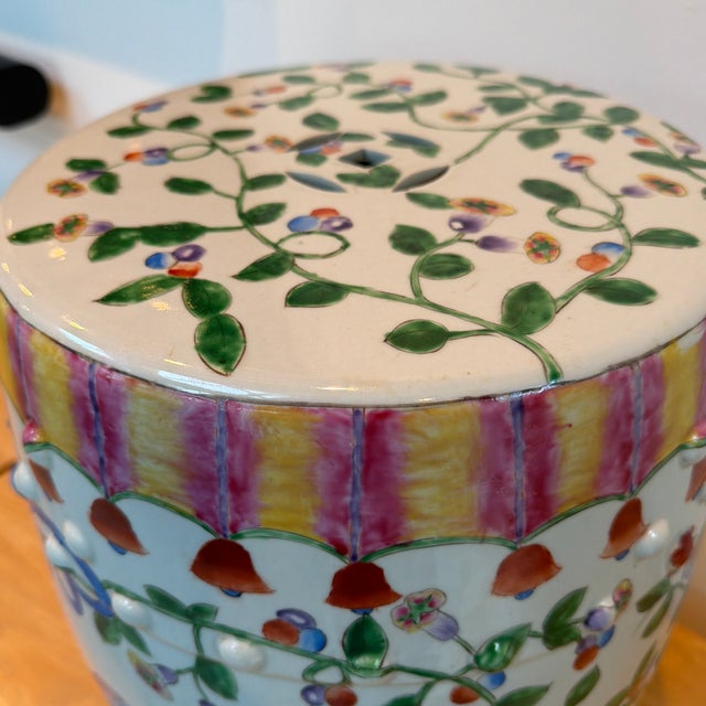 Altfield Hong Kong Hand-Painted Chinoiserie Ceramic Garden Stool With Birdcage Motif For Sale - Image 9 of 12