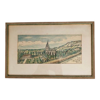 1940s Swedish Expressionist Style Original Pen & Ink Drawing Borgund Church Framed For Sale