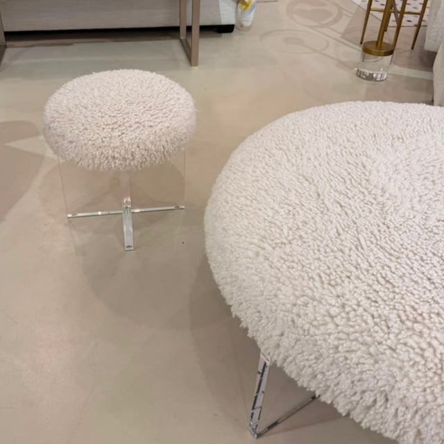 Modern Winter White Sherpa Stool For Sale - Image 3 of 5