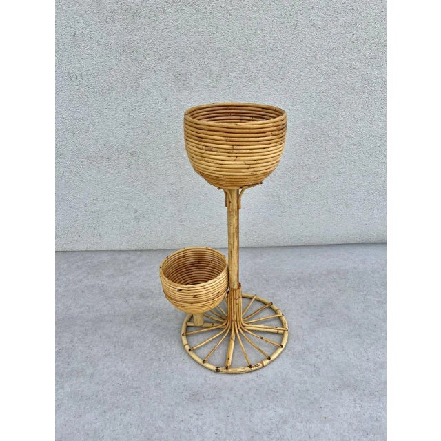 Rattan Bamboo Plant Holder on Stand, 1970s For Sale - Image 4 of 9