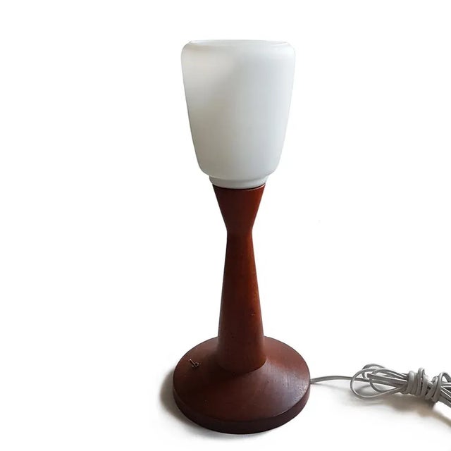 Mid-Century Modern Scandinavian Modern Teak and Milk Glass Table Lamp For Sale - Image 3 of 5