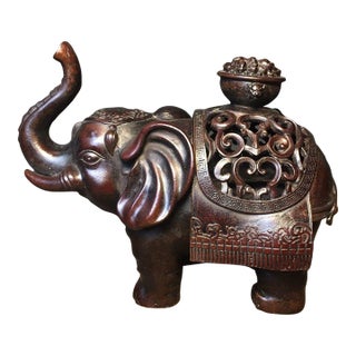 Bronze Elephant Incense Burner - Silhouette Censer With Dome Lid For Sale