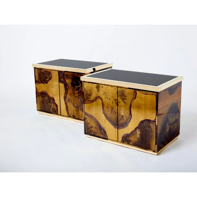 Metal Pair of Isabelle and Richard Faure Oxidized Brass Cabinets Buffets 1970s For Sale - Image 7 of 13