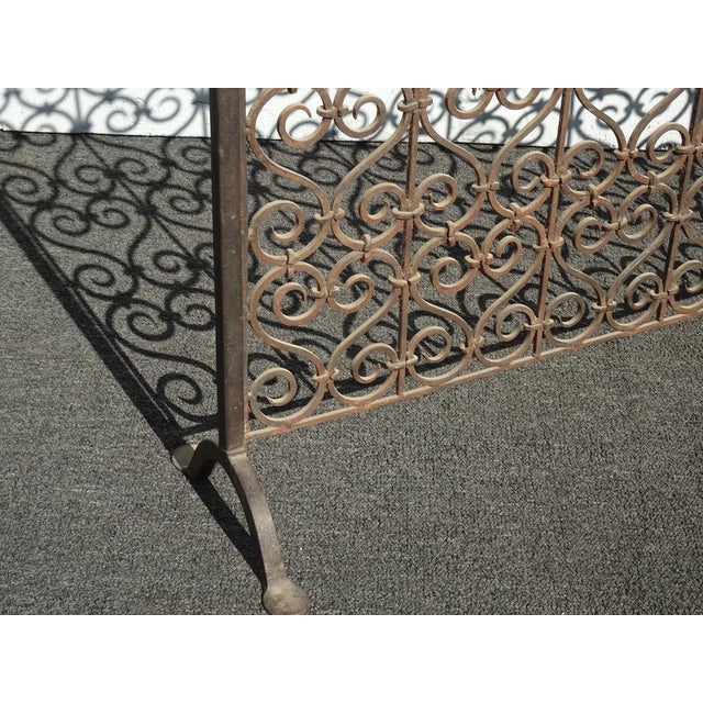 Vintage French Country Wrought Iron Fireplace Screen With Finials For Sale - Image 10 of 16