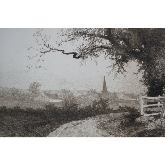 Antique Ernest C Rost Woman at Trough Panoramic Country Landscape Etching 22" For Sale - Image 10 of 11