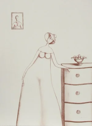 Branko Bahunek, Woman With Apples (Sepia), Lithograph