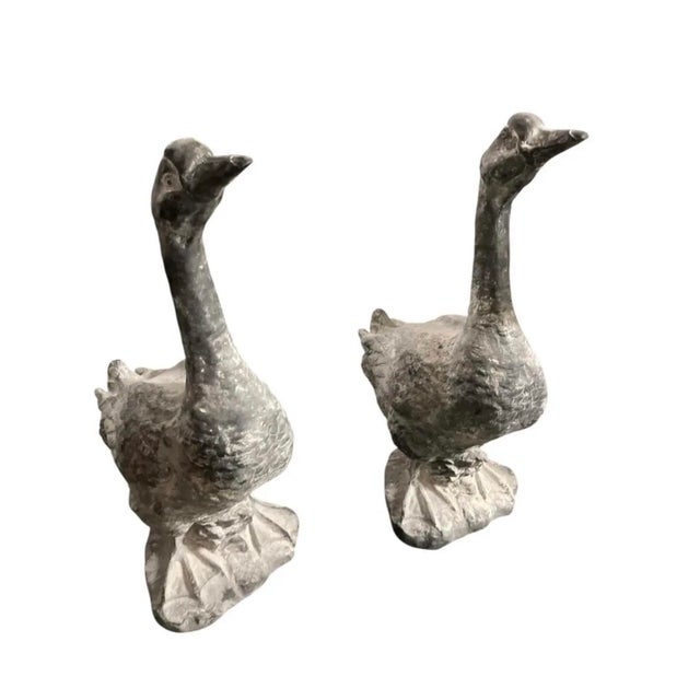 Brutalist Pair of Vintage Brutalist Style Cast Metal Goose Sculptures For Sale - Image 3 of 10