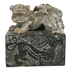 Large Vintage Chinoiserie Soap Stone Foo Dog Ink Stamp Seal 6" W