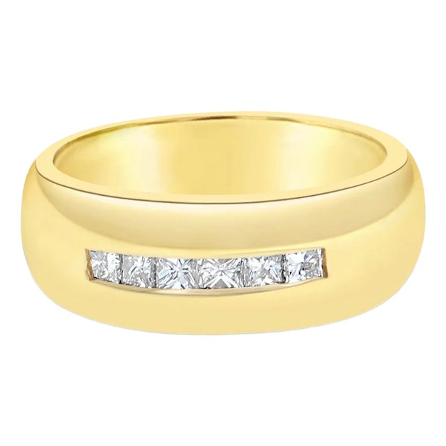 Mens Princess Cut Diamond Wedding Band .50cttw 14k Yellow Gold, Size 9 For Sale