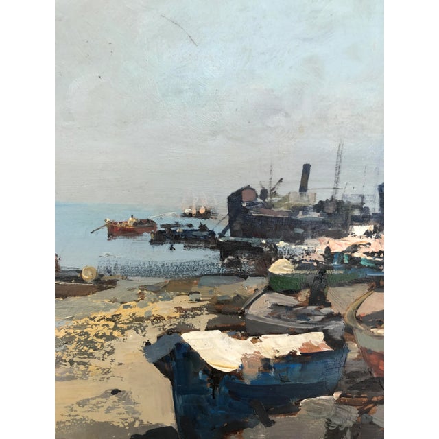 Ezelino Briante, Port de pêche animé, Oil on Wood, Framed For Sale - Image 5 of 10