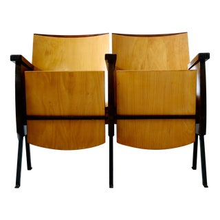 Two-Seater Cinema Armchair Bench in Numbered Two-Tone Wood, 1960s For Sale