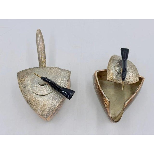 Emilia Castillo 1980s Emilia Castillo Copper & Silver Creamer & Sugar Set With Bird Sculptures For Sale - Image 4 of 18