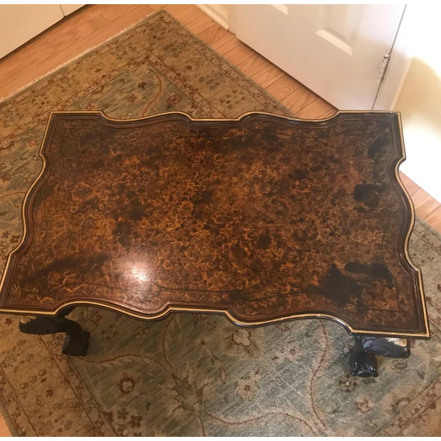 Wood 1930s Traditional Ebonized and Faux Painted Tortoise Shell Coffee Table For Sale - Image 7 of 13